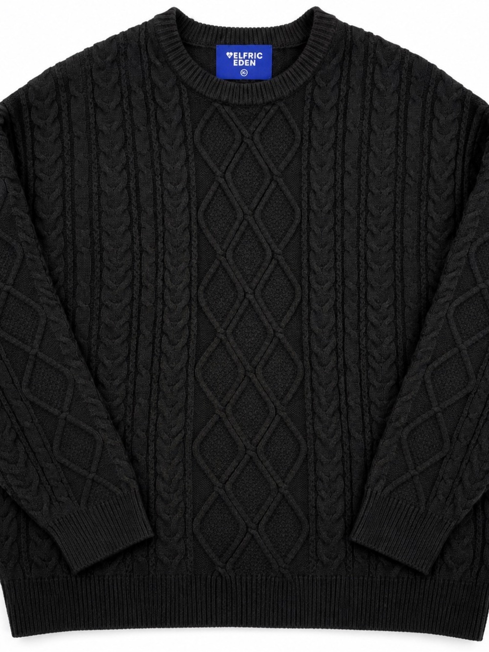 Aelfric Eden Black Cable-Knit Crewneck Sweater